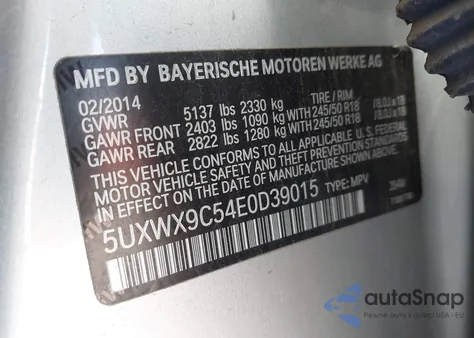 2014 BMW X3 xDrive28I from USA, damaged, VIN 5UXWX9C54E0D39015
